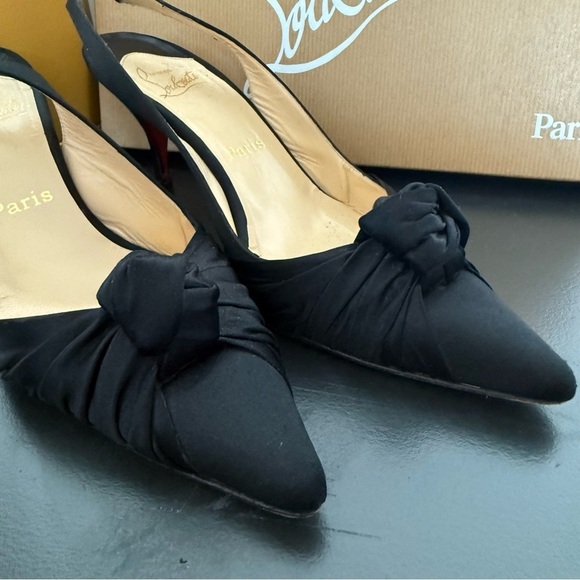 Christian Louboutin black satin Francaise slingback low heels - size 37.5 (US 7) - Picture 3 of 7